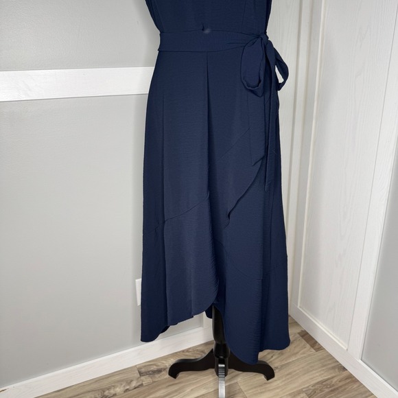 Anne Klein Midi Dress Womens 4 Navy Blue Sleeveless Belted Asymmetrical - Picture 3 of 9